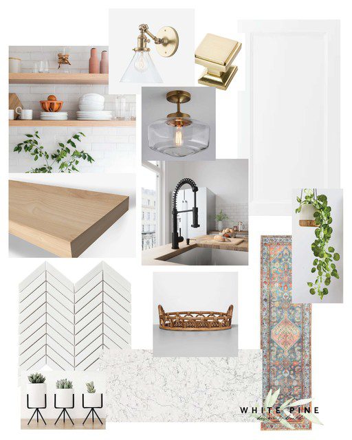 Digitales Moodboard für Oberflächen, Materialien und Einrichtung einer Küche